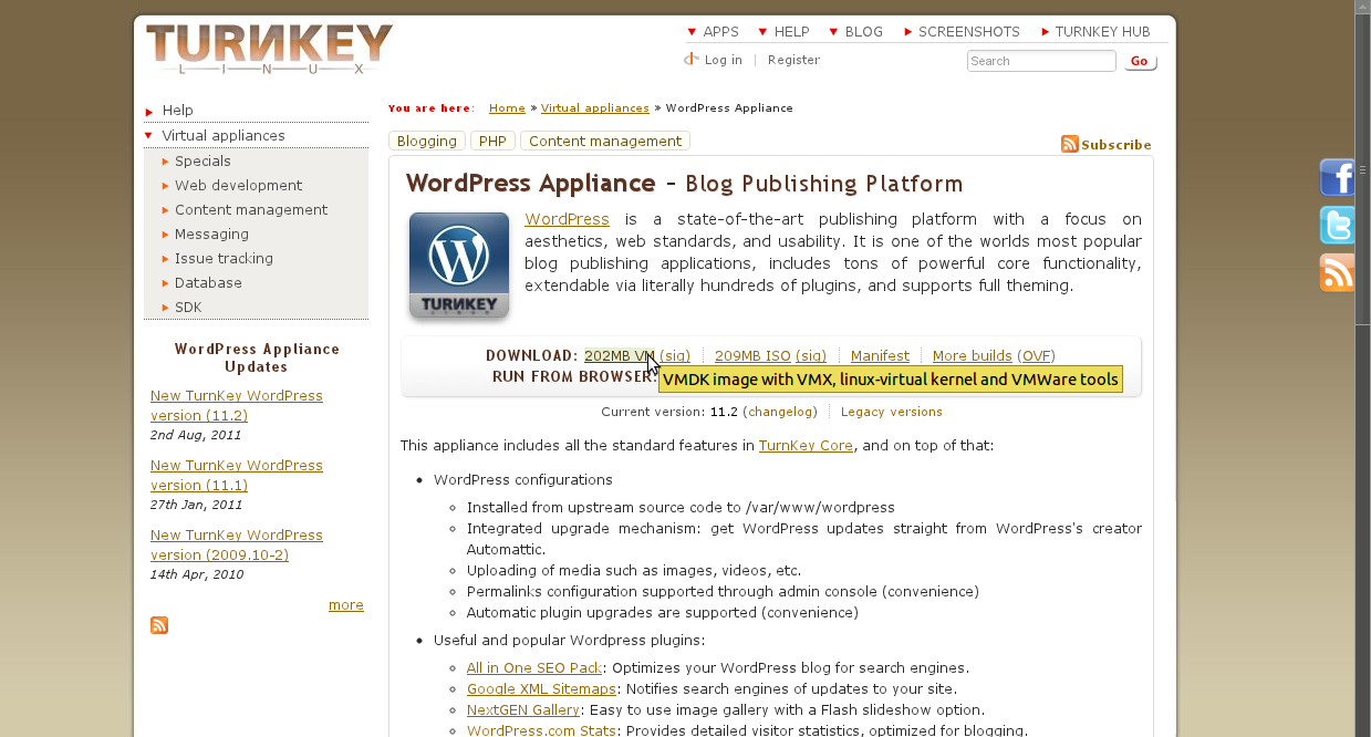 screenshot of Turnkeylinux.org